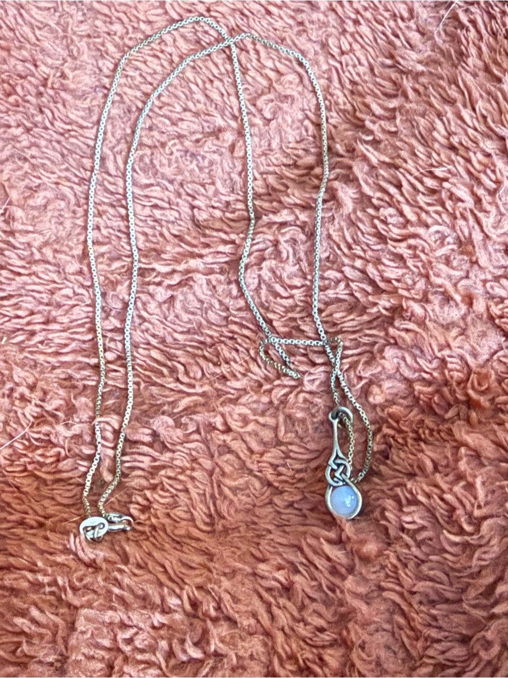 Silver Chain Necklace with Celtic Love Knot Opalite Pendant